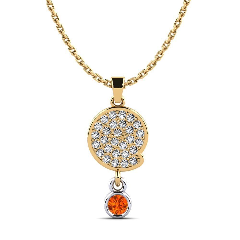 14k Oro Amarillo & Blanco Zafiro Naranja Colgante de Mujer Votion