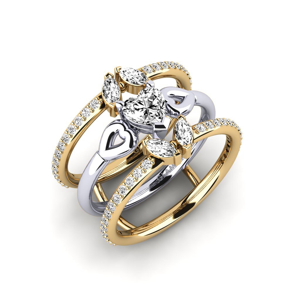 18ct Yellow & White Gold Moissanite Ring Vouma - SET