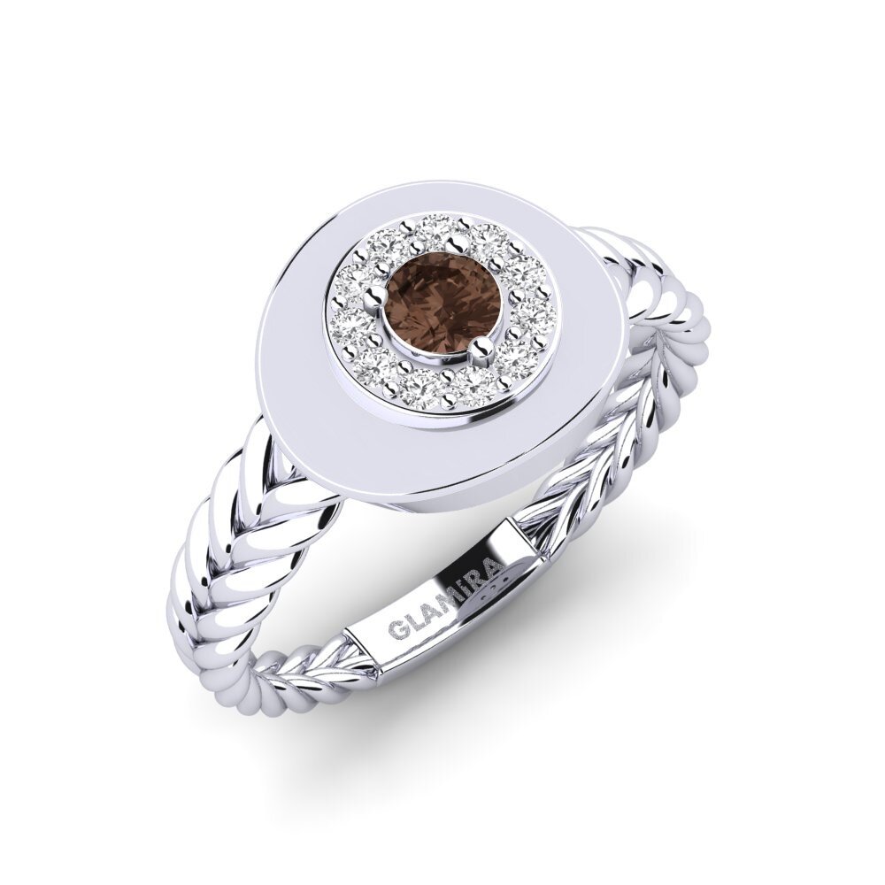 White Silver Smoky Quartz Ring Vredno