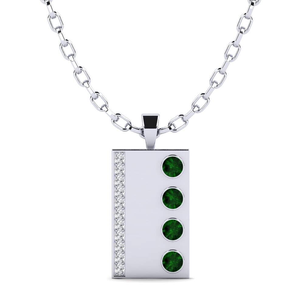 18ct White Gold Green Tourmaline Men's Pendant Vulcan