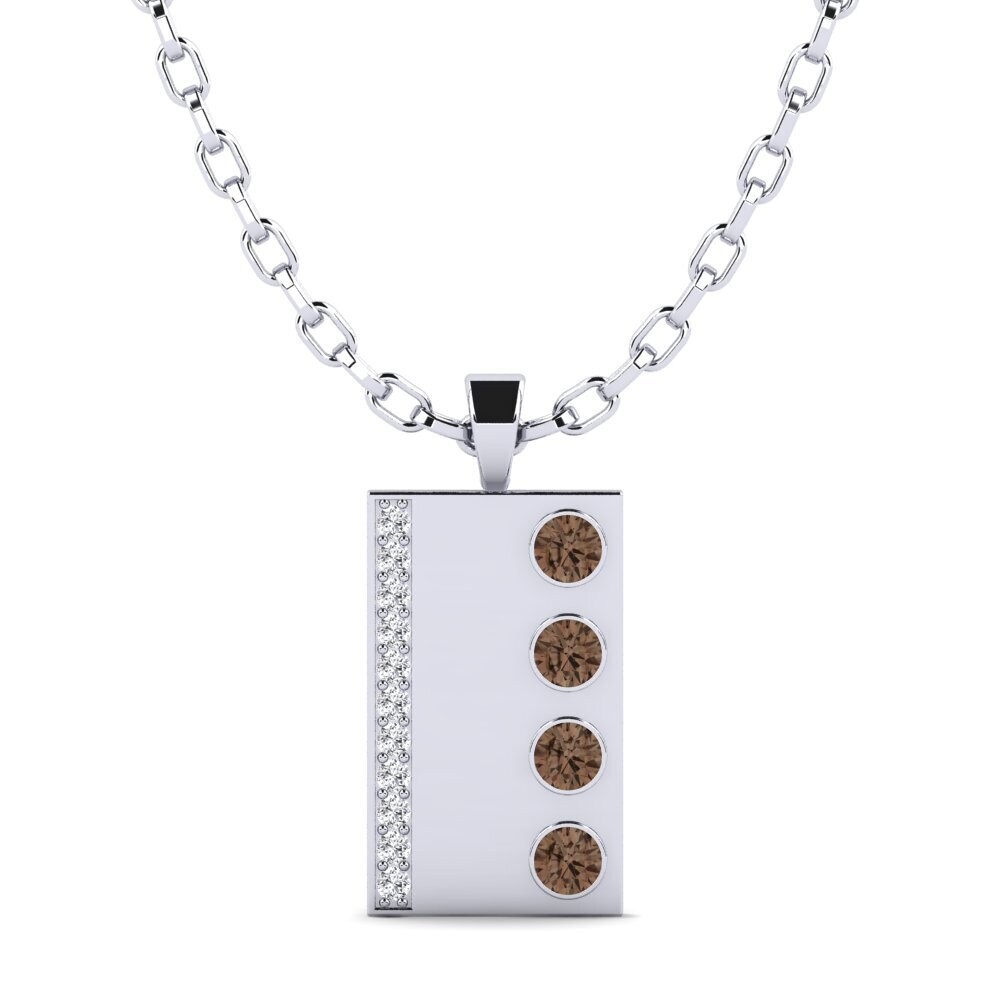 14ct White Gold Smoky Quartz Men's Pendant Vulcan
