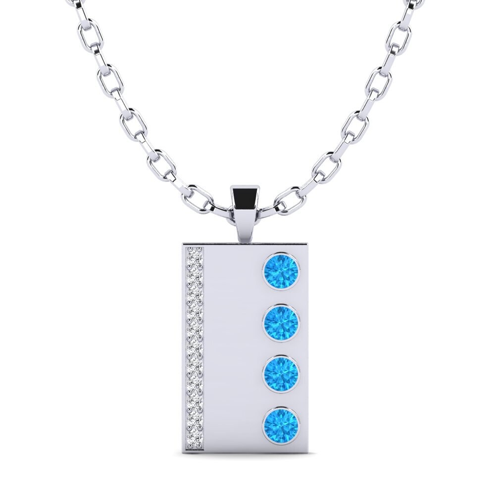 18ct White Gold Blue Topaz Men's Pendant Vulcan