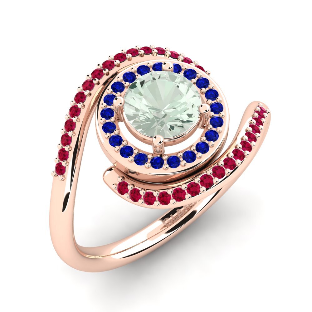 18k Oro Rosa Amatista verde Anillo de compromiso Vulnavia