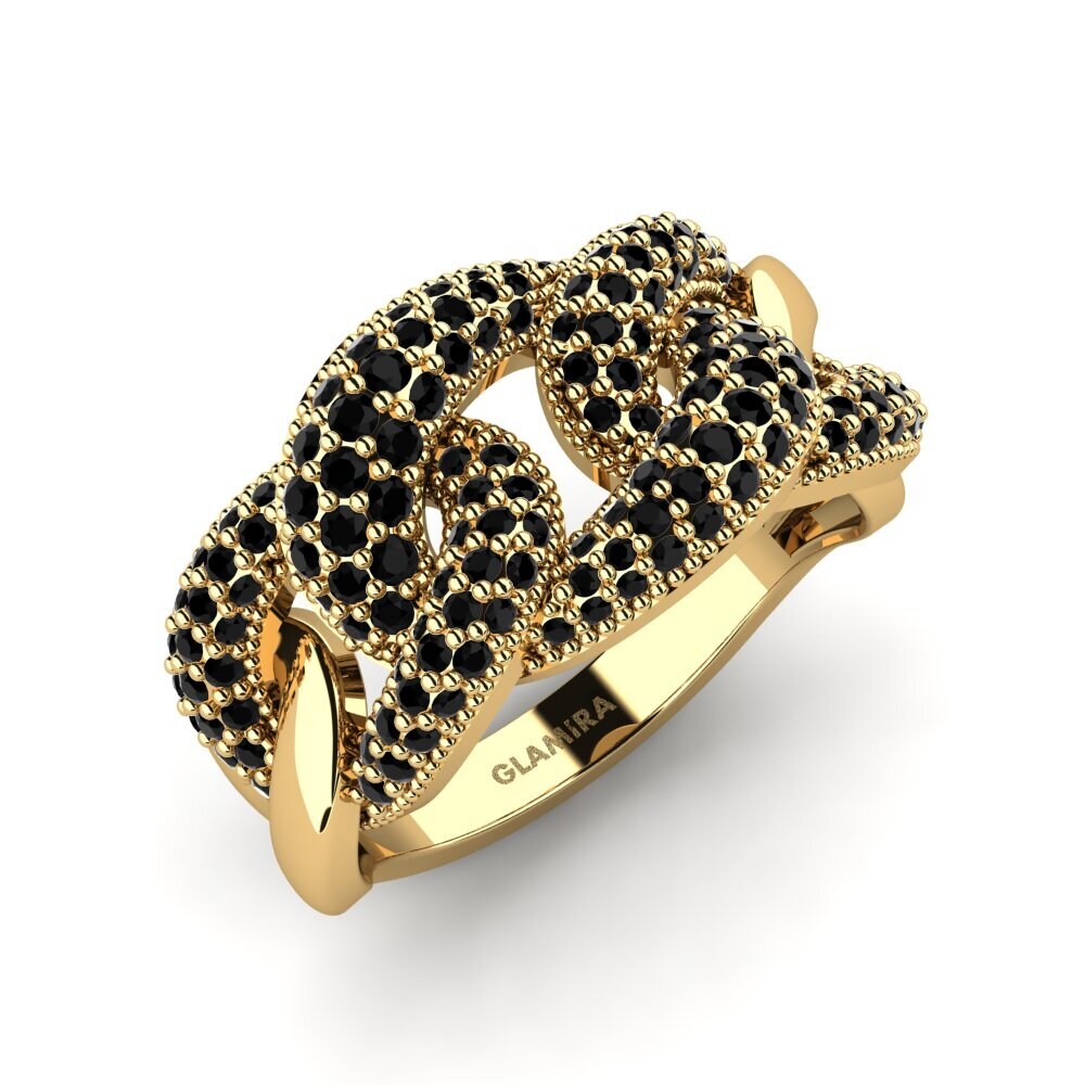 18k Oro Amarillo Zafiro negro Anillo Vulpix