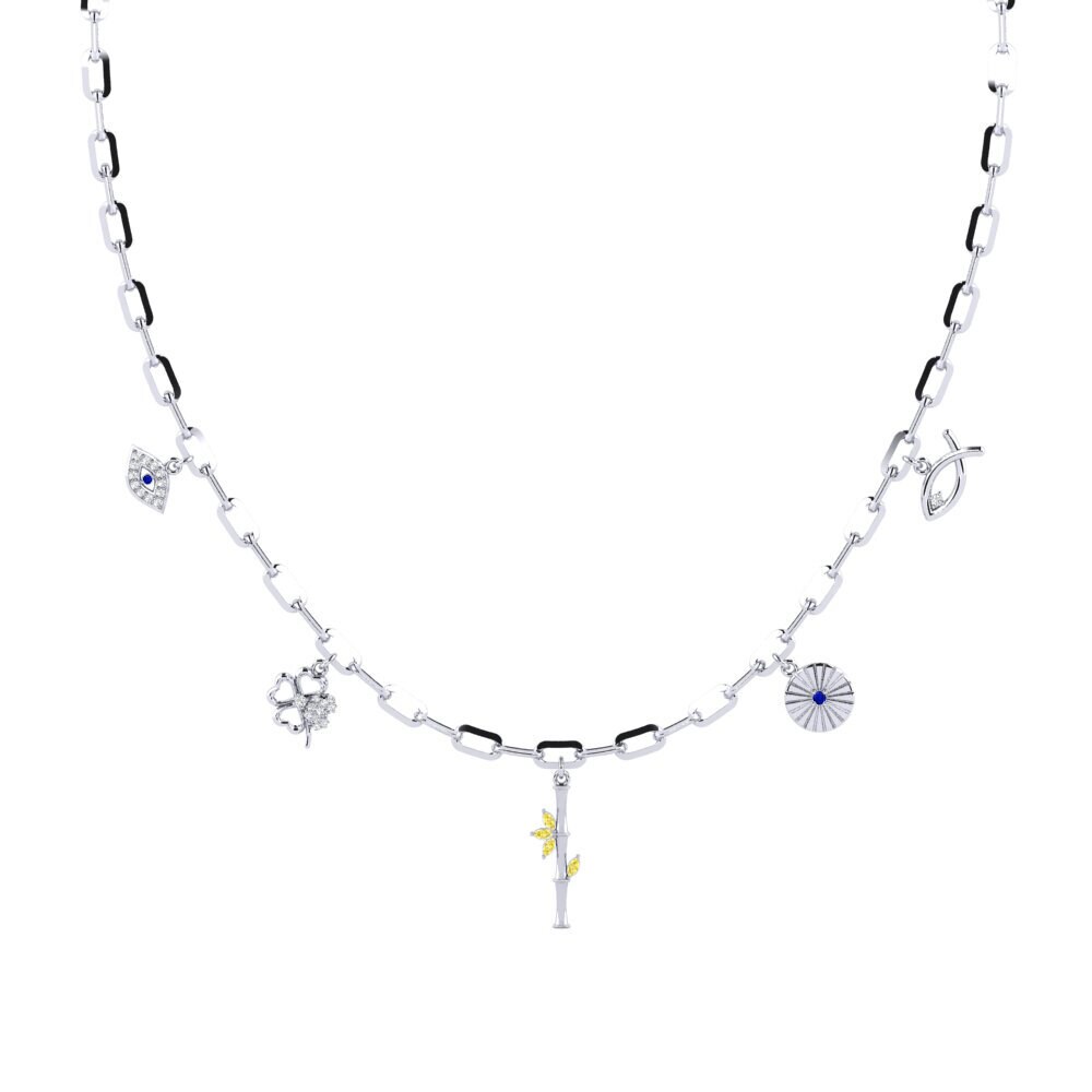 White Silver Yellow Sapphire Paperclip Necklace Wadjet