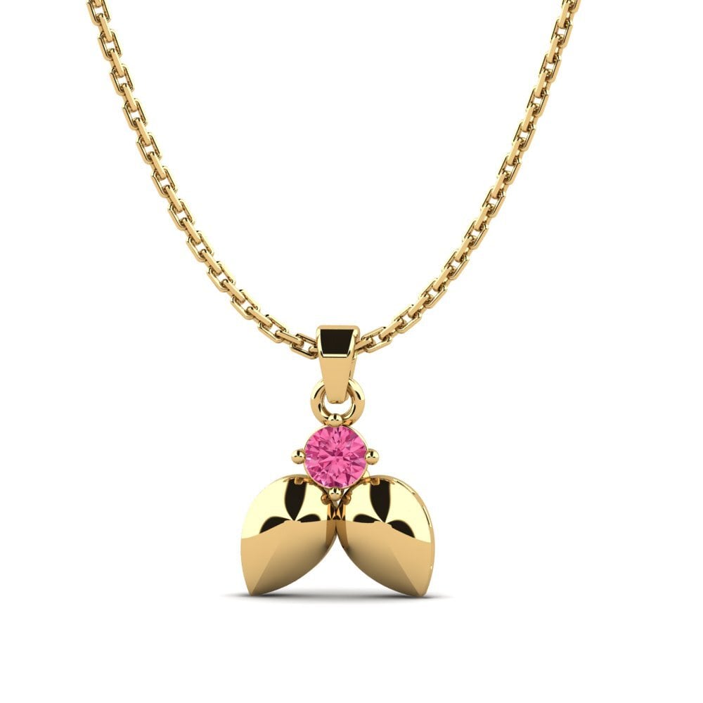 14k Oro Amarillo Turmalina rosa Colgante de Mujer Waka