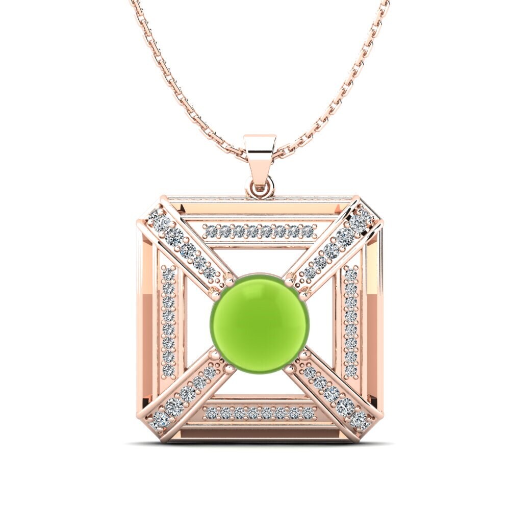 14k Oro Rosa Peridoto Cabujón Colgante de Mujer Wandise