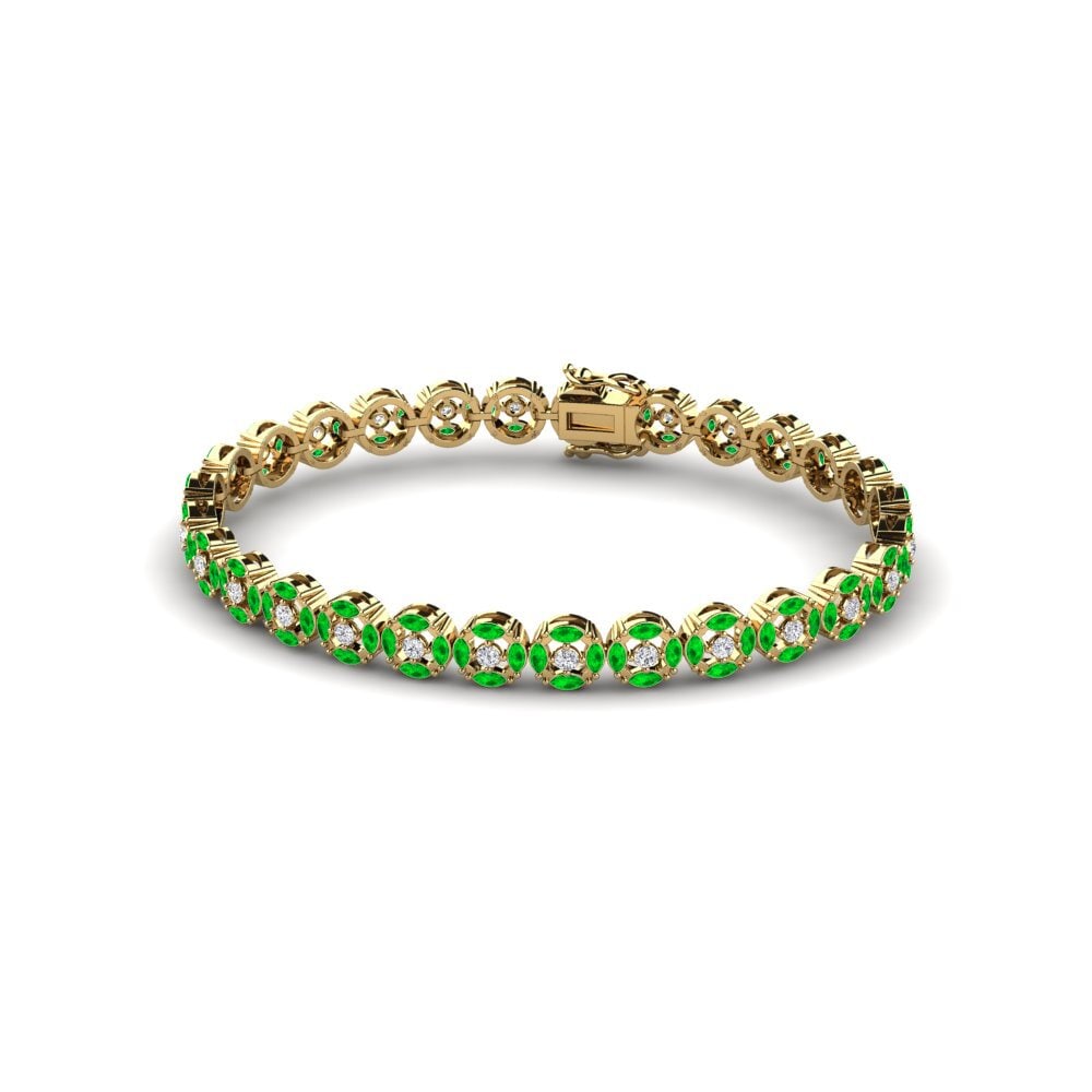14k Oro Amarillo Esmeralda Pulsera de Mujer Wanita