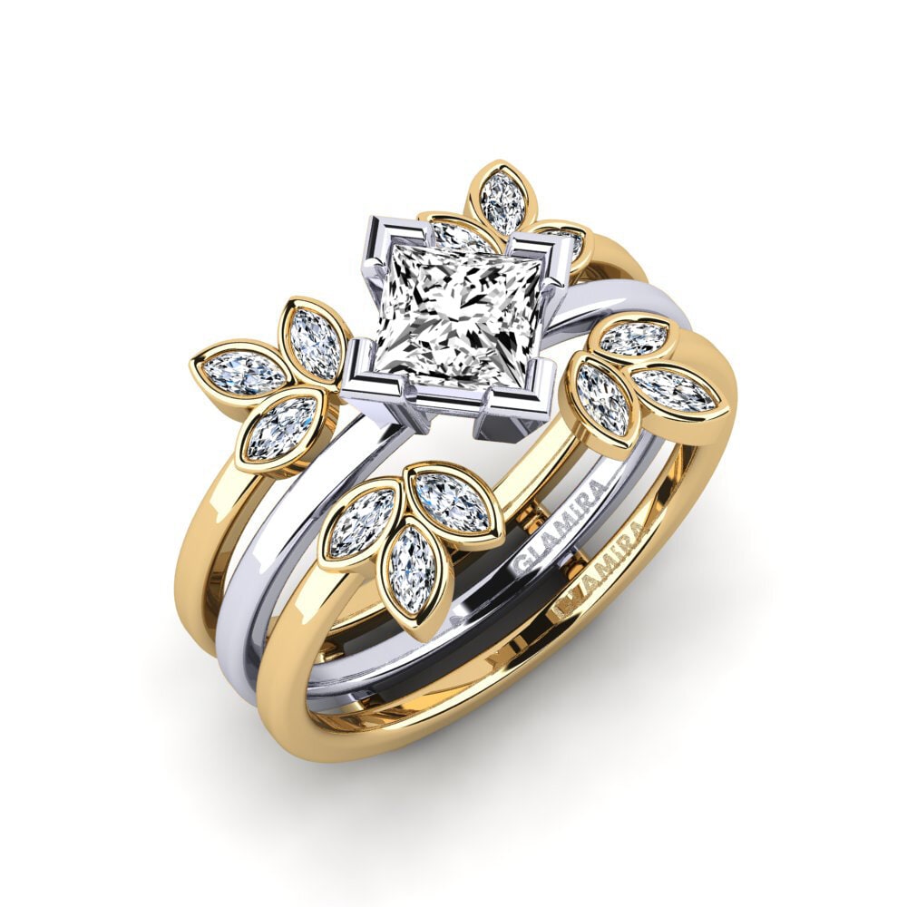 18ct Yellow & White Gold Moissanite Ring Wanjin - SET
