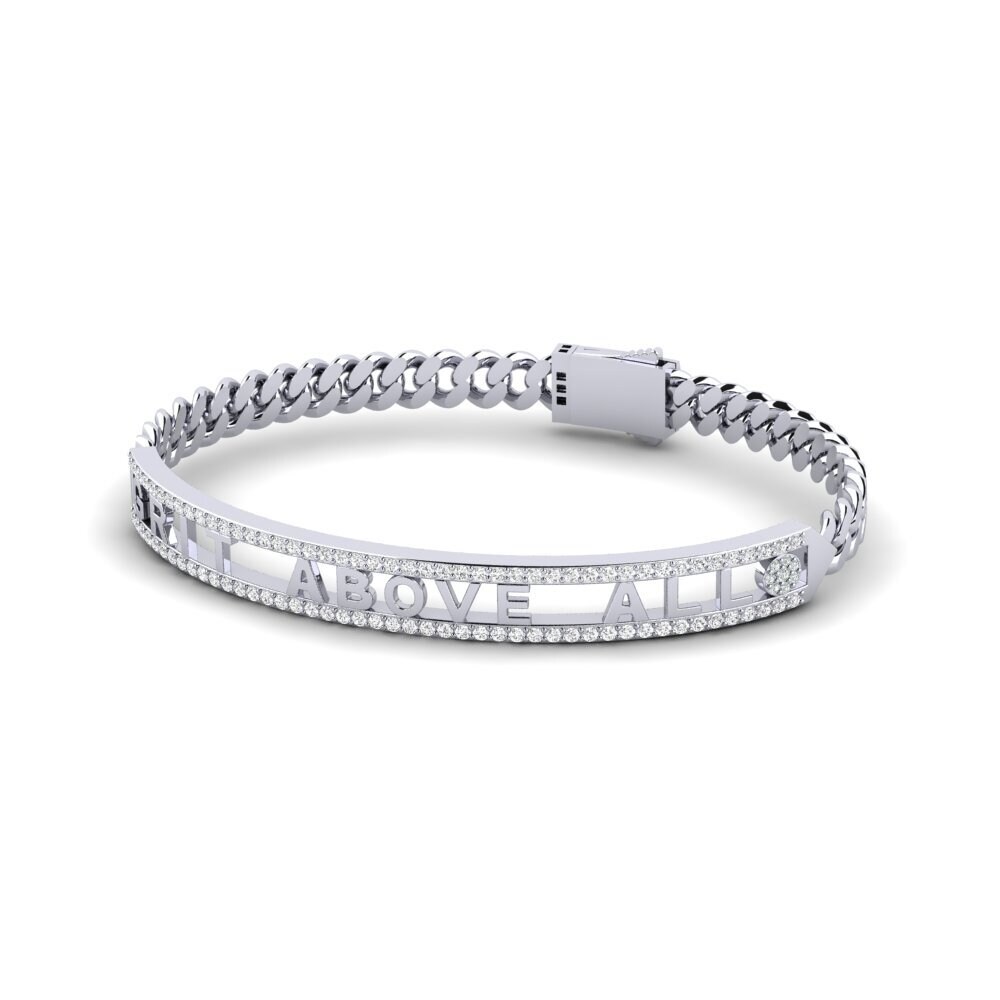 14k Oro Blanco Circonita Verde Pulsera para hombre Wansdown