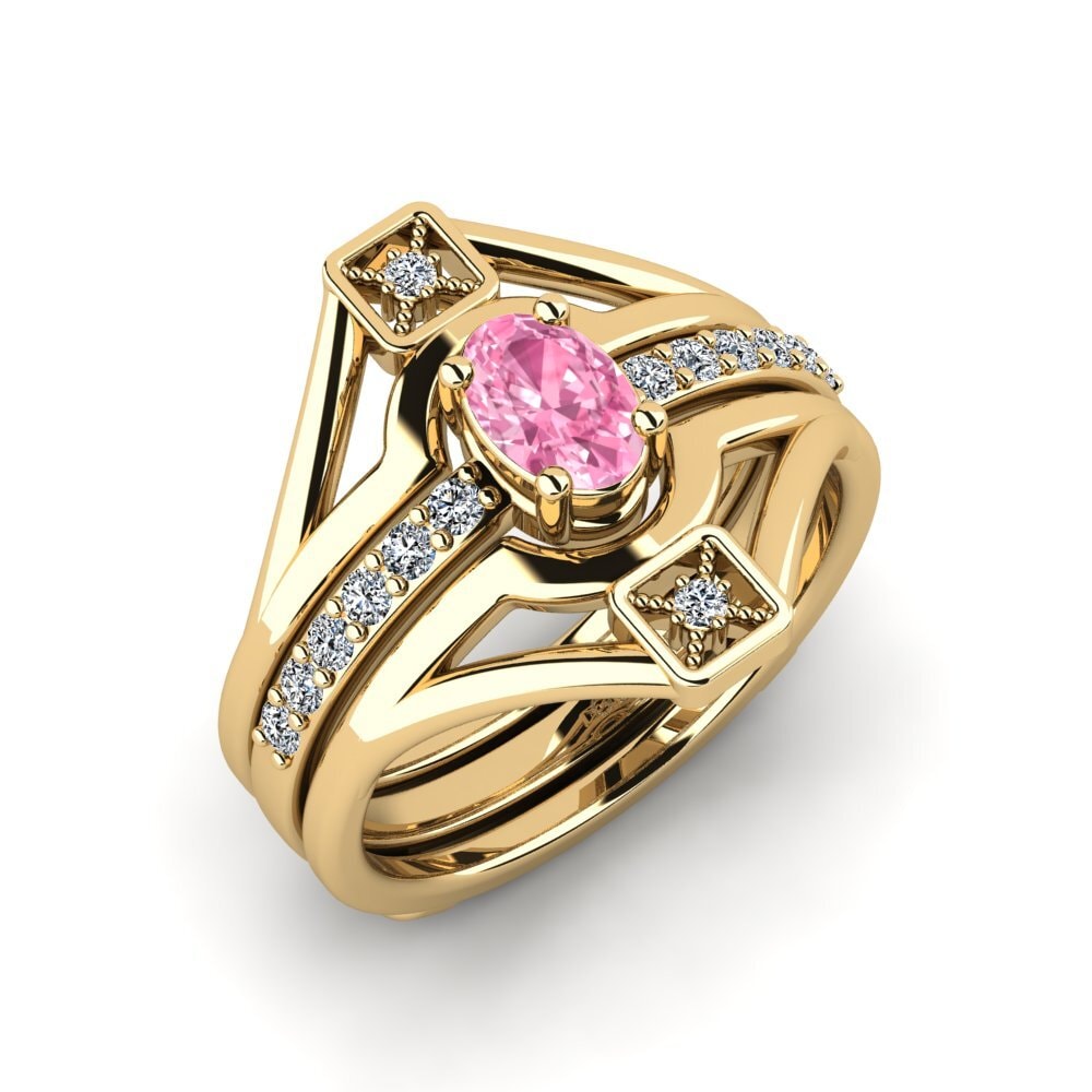 Ovalado Zafiro Rosado Anillo Wardodea - SET