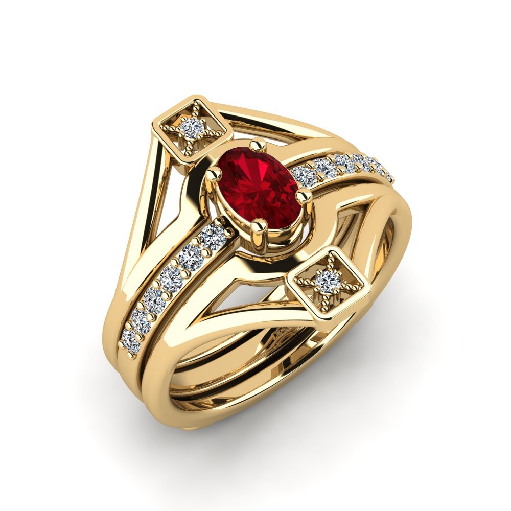 Red Zirconia Ring Wardodea - SET