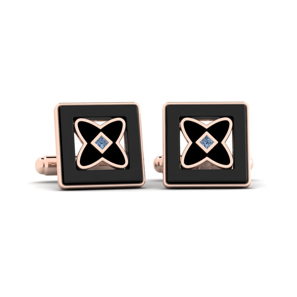 14ct Rose Gold Blue Diamond Cufflink Wasserman
