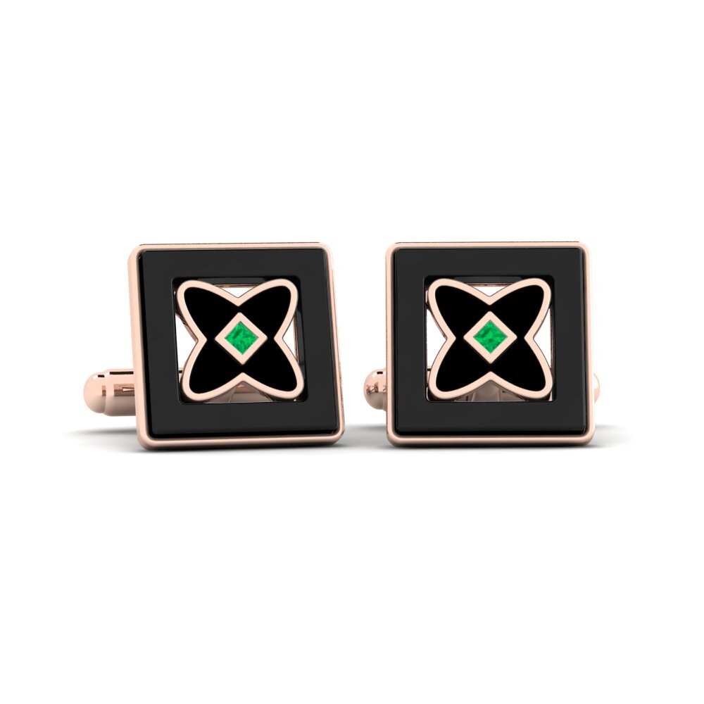 14ct Rose Gold Emerald Cufflink Wasserman