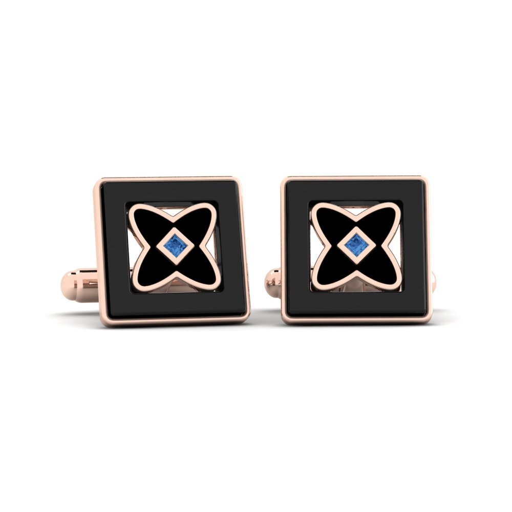 14ct Rose Gold Dark Blue Zirconia Cufflink Wasserman