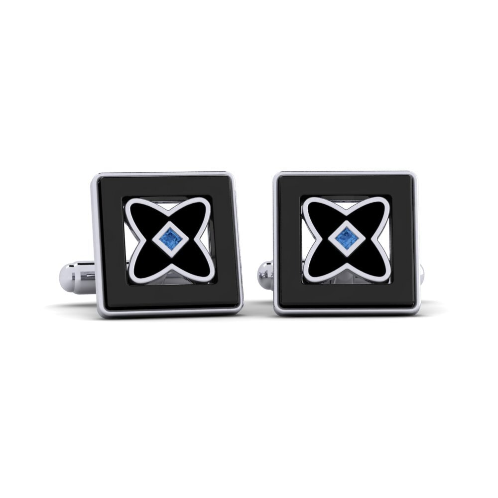White Silver Dark Blue Zirconia Cufflink Wasserman