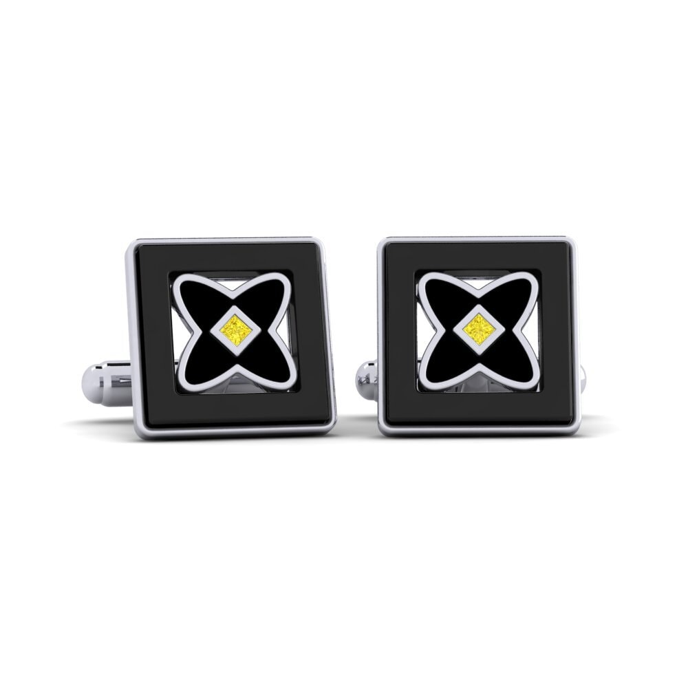 9ct White Gold Yellow Sapphire Cufflink Wasserman
