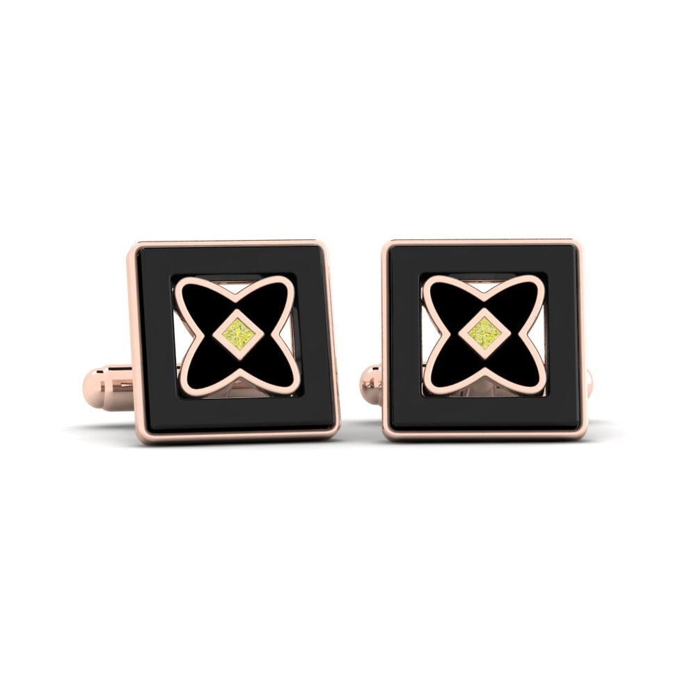 14ct Rose Gold Yellow Diamond Cufflink Wasserman