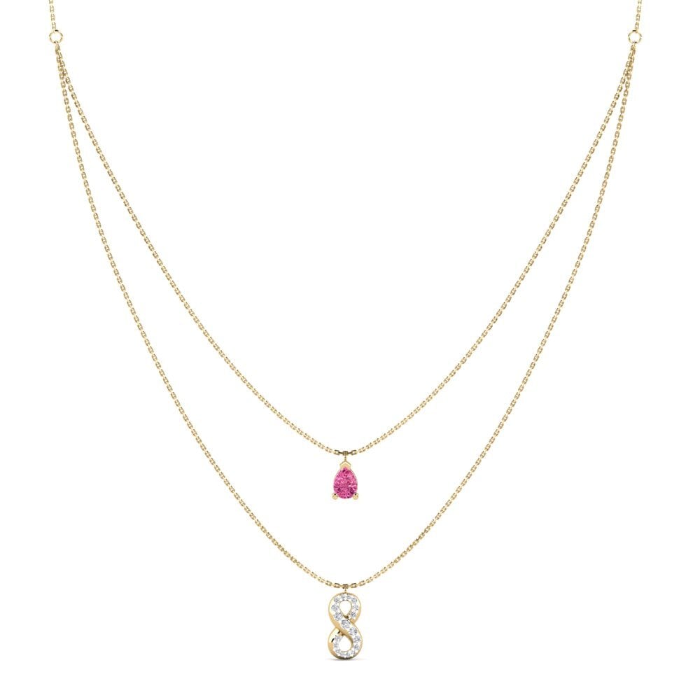 18ct Yellow Gold Pink Tourmaline Women's Necklace Wavelove