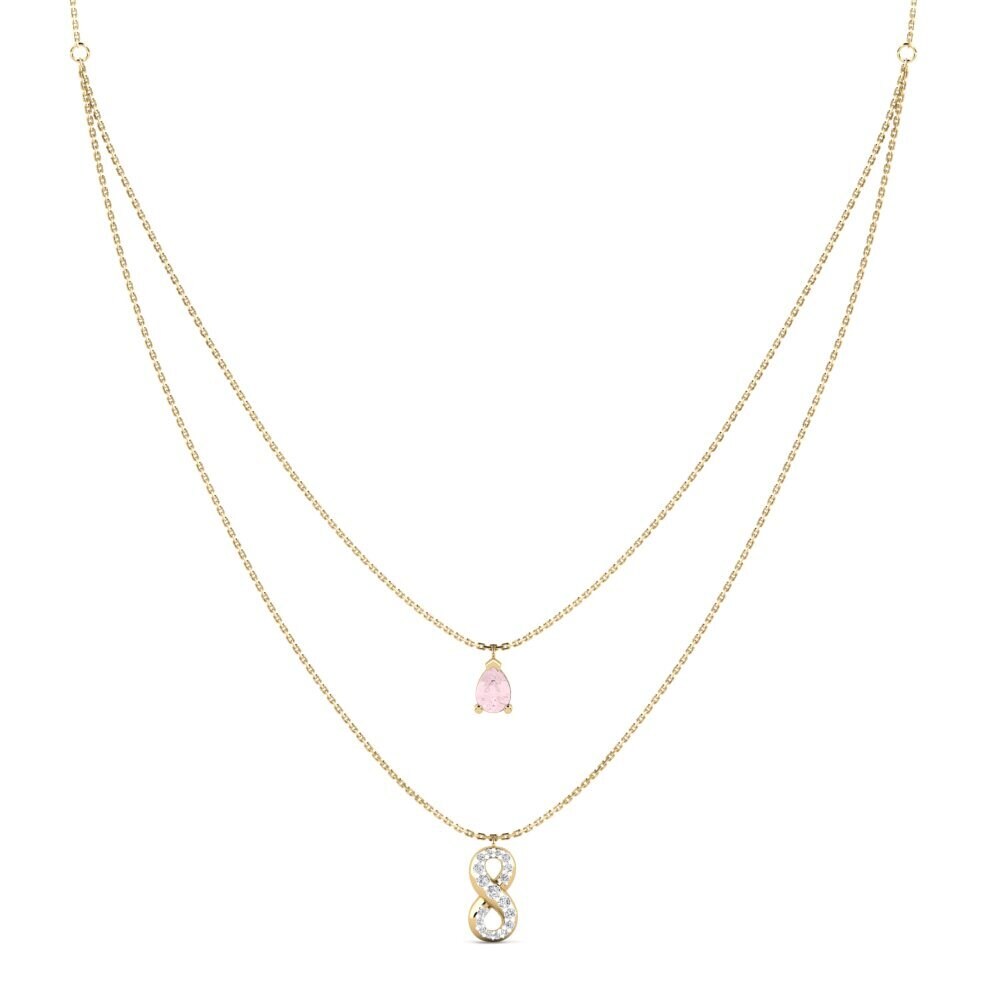 18ct Yellow Gold Rose Quartz Women's Necklace Wavelove