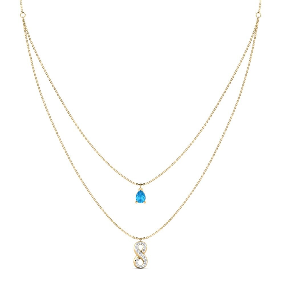 9ct Yellow Gold Blue Topaz Women's Necklace Wavelove