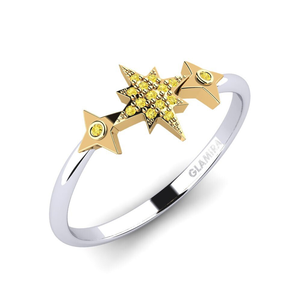 14k Oro Blanco & Amarillo Zafiro amarillo Anillo Wazn
