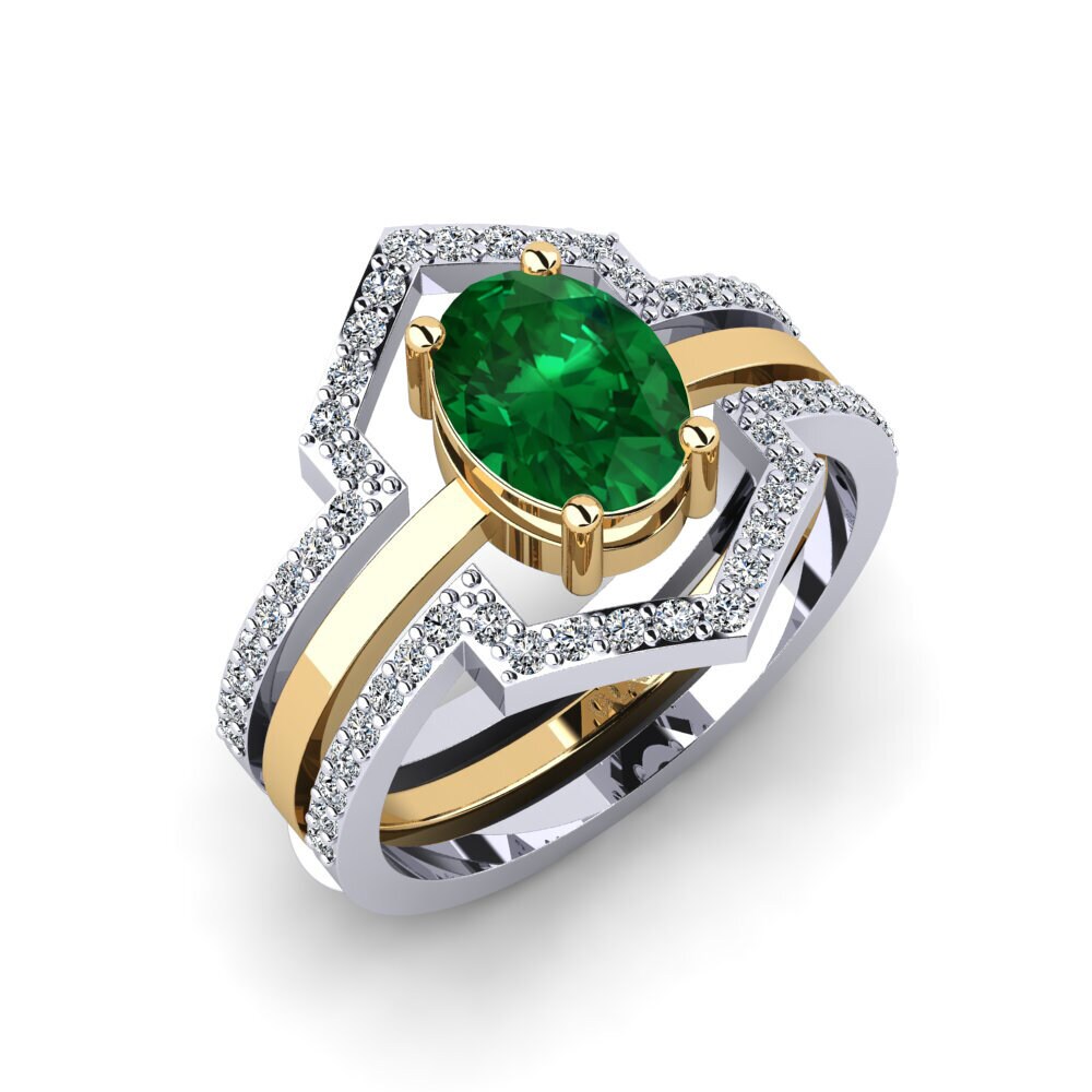 Or Blanc & Jaune 18k Émeraude (créée en laboratoire) Bague Wear - SET
