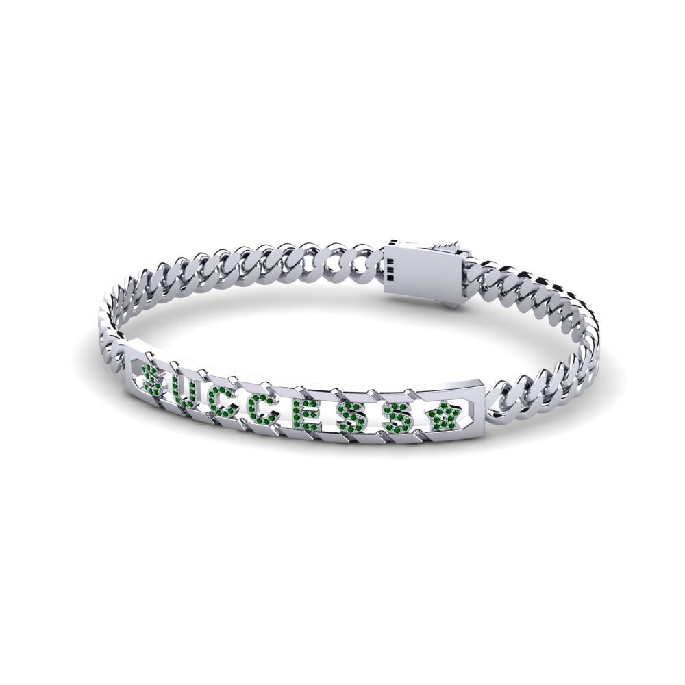 14k Oro Blanco Circonita Verde Pulsera para hombre Webber
