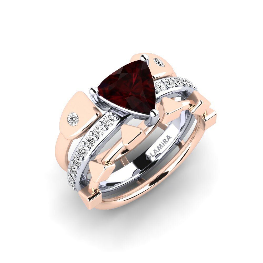 Or Rose& Blanc 18k Grenat Bague Wegyron - SET