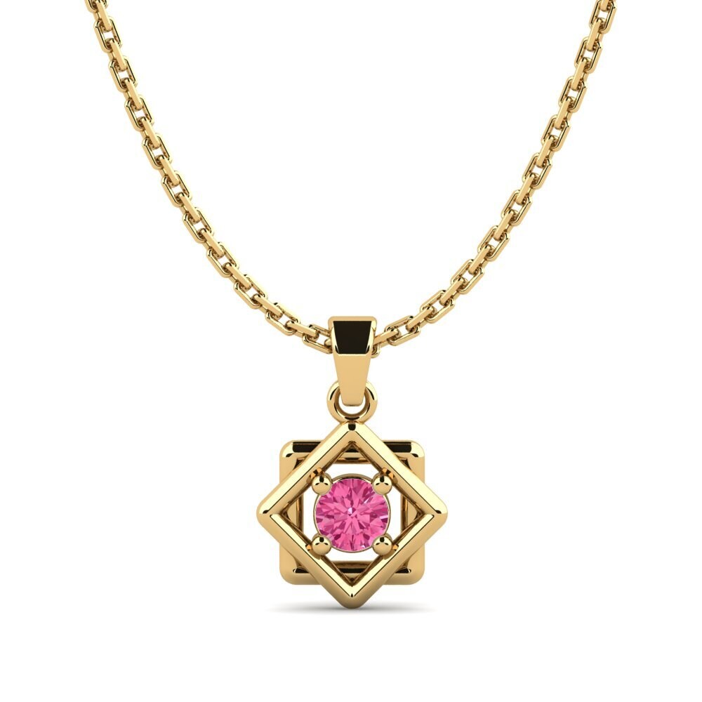 14k Oro Amarillo Turmalina rosa Colgante de Mujer Weida
