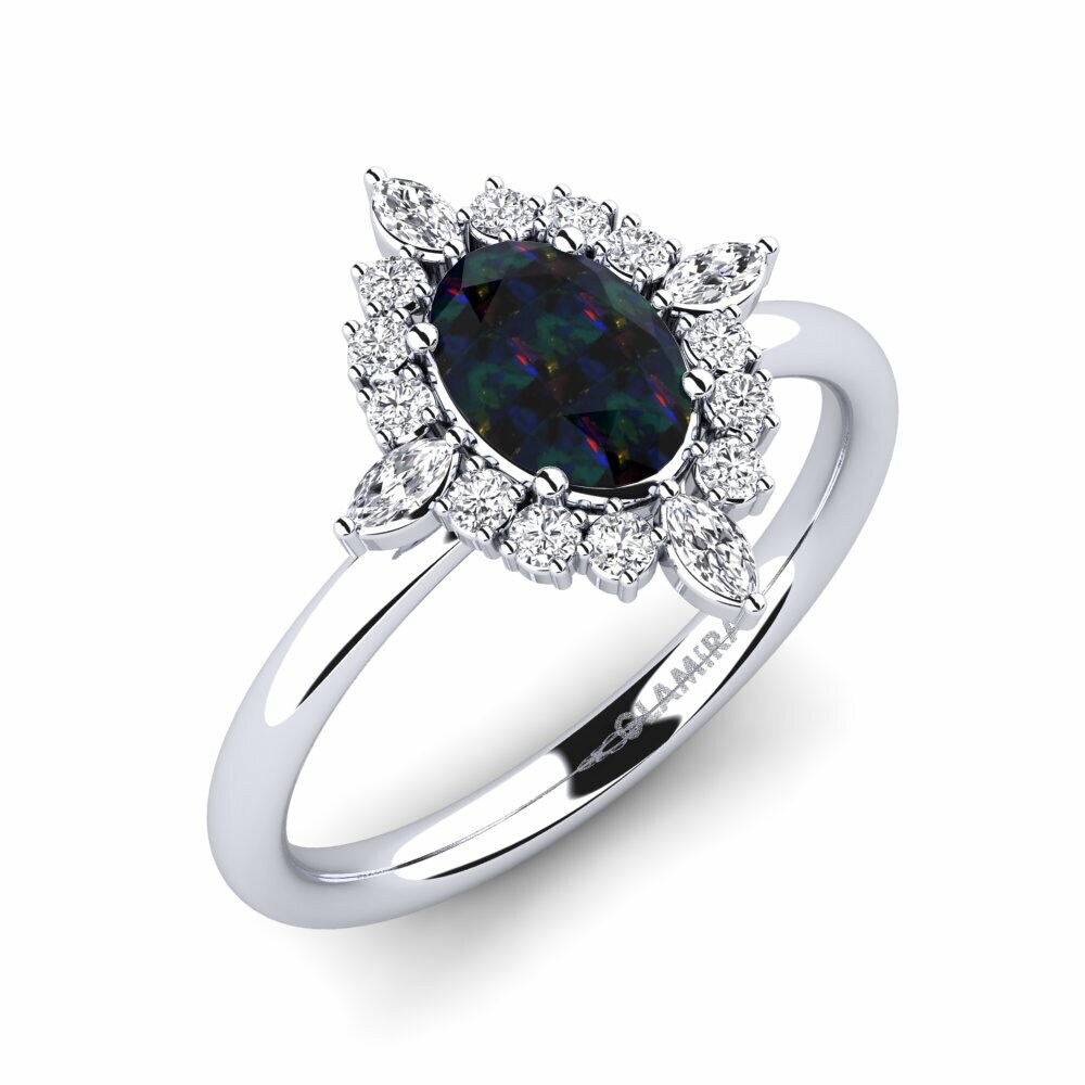 Compre Anillo de compromiso Wellons en 14k Oro Blanco Opalo Negro