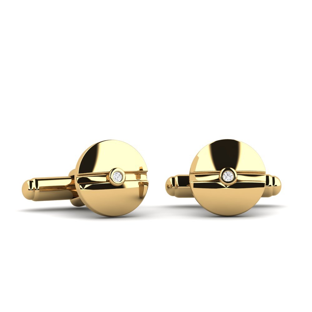14ct Yellow Gold White sapphire Cufflink Werne