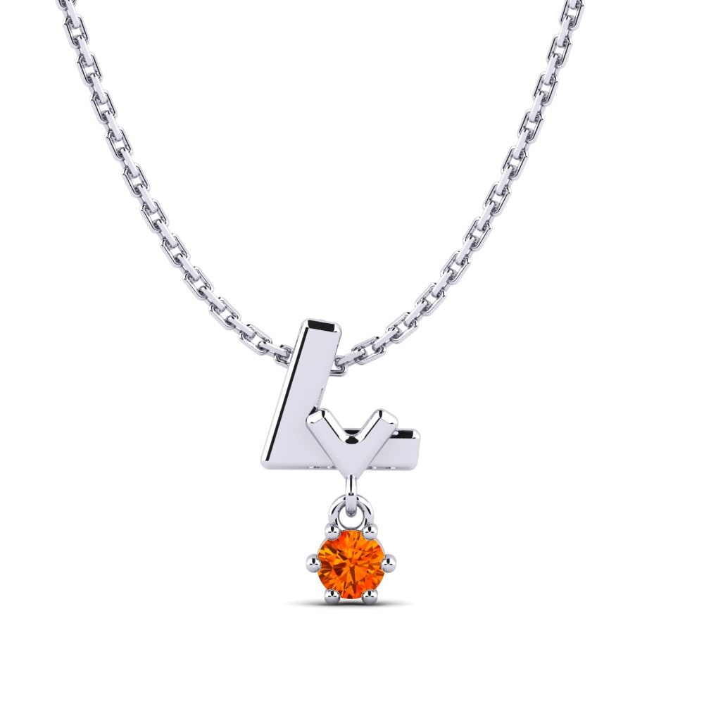 14k Oro Blanco Zafiro Naranja Colgante de Mujer Werradith