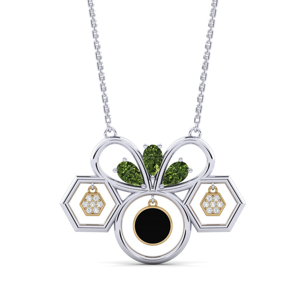 14k Oro Blanco & Amarillo Zafiro Verde Collar de Mujer Westerem