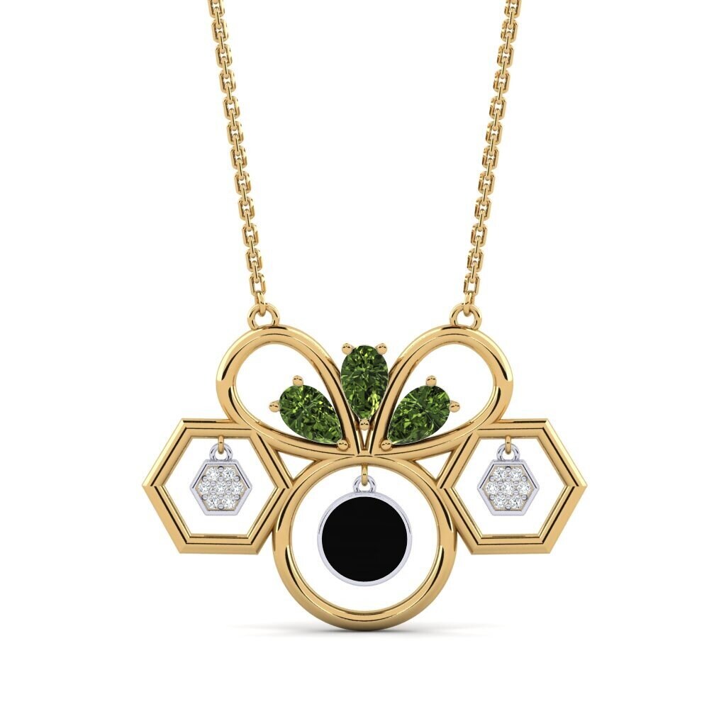 9k Oro Amarillo & Blanco Zafiro Verde Collar de Mujer Westerem