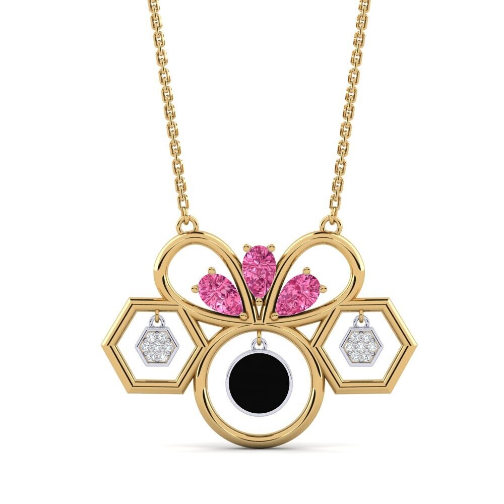9k Oro Amarillo & Blanco Turmalina rosa Collar de Mujer Westerem