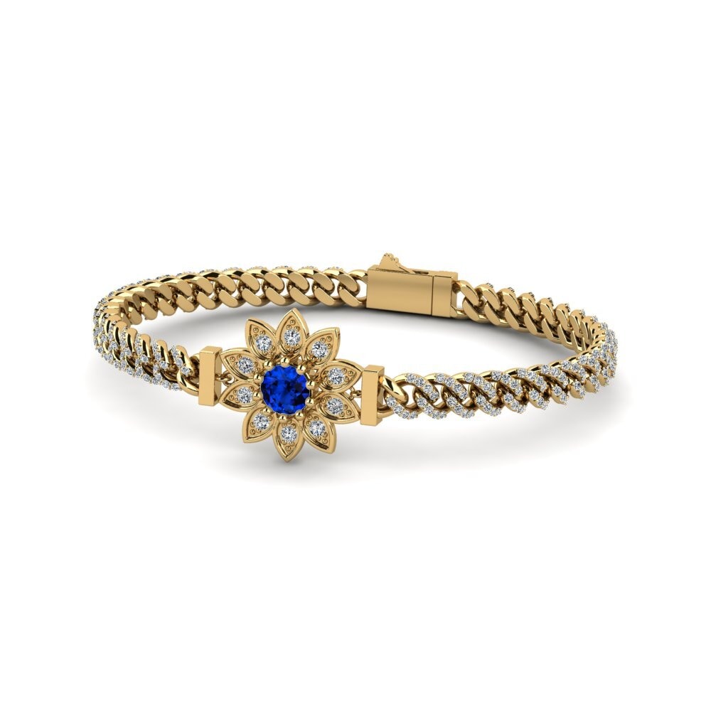 14k Oro Amarillo Safiro (Creado en Laboratorio) Pulsera de Mujer Whimizera