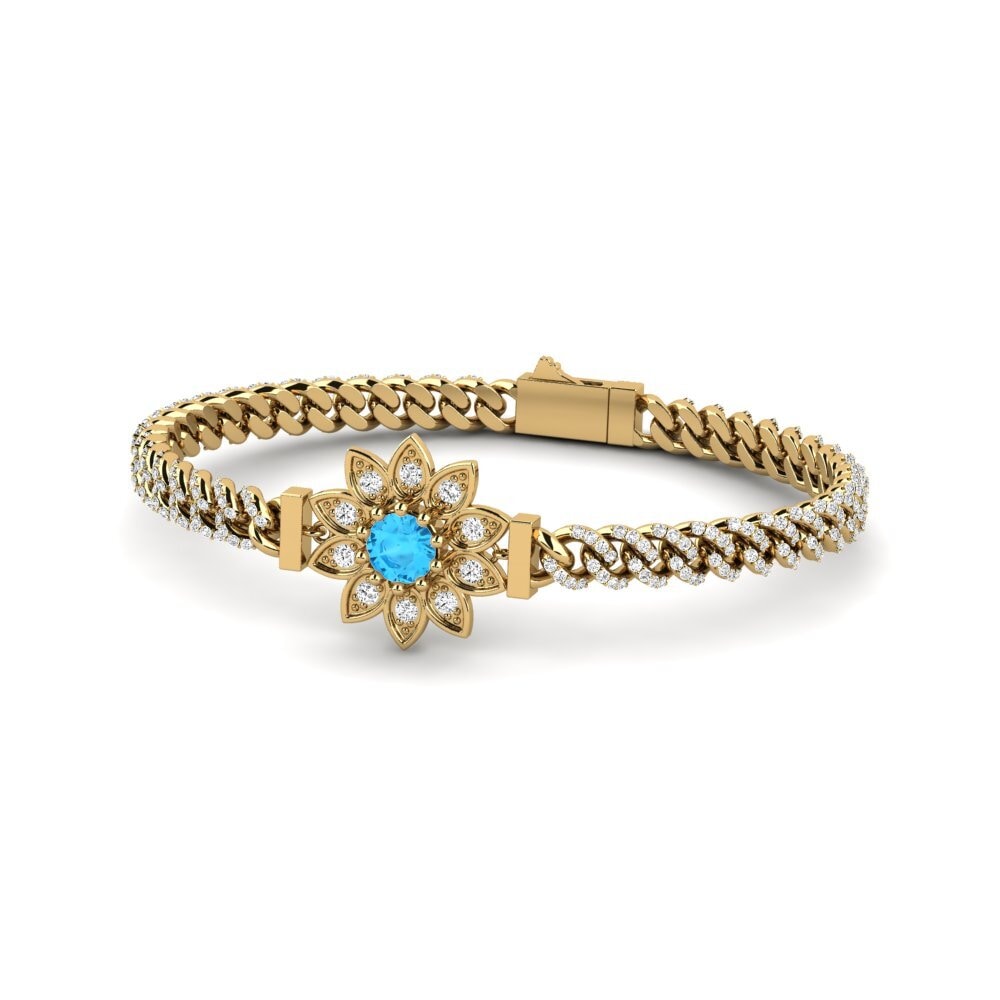 14k Oro Amarillo Topacio azul Pulsera de Mujer Whimizera