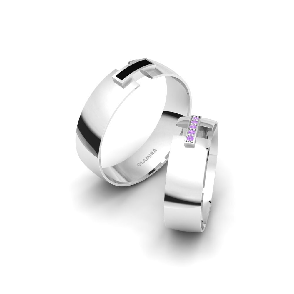 9ct White Gold Amethyst Wedding Ring Winsome Cover 6 mm