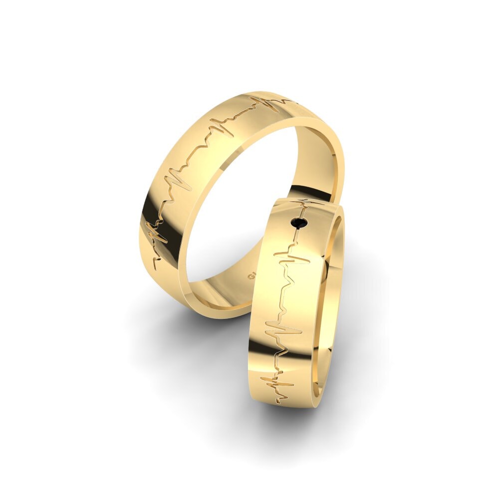 14ct Yellow Gold Black Diamond Wedding Ring Winsome Desire 6 mm