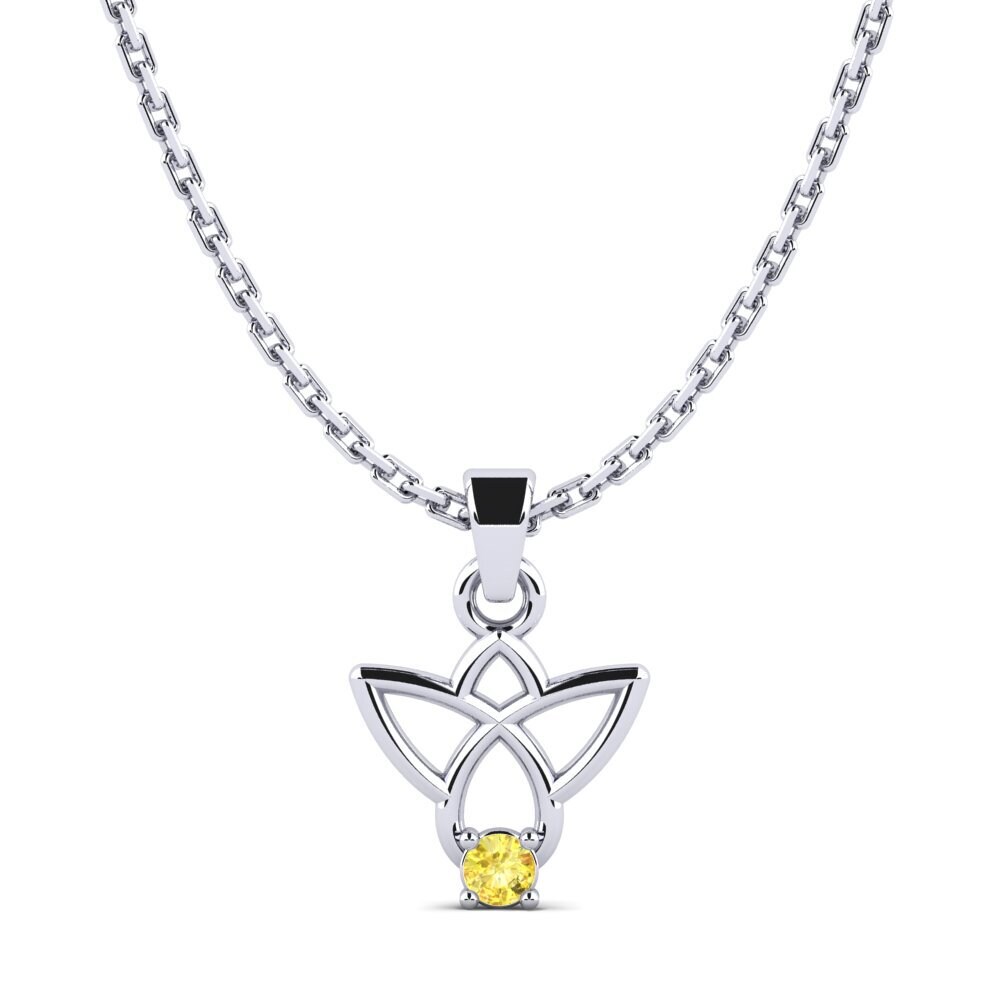 18k Oro Blanco Zafiro amarillo Colgante de Mujer Wintigoh