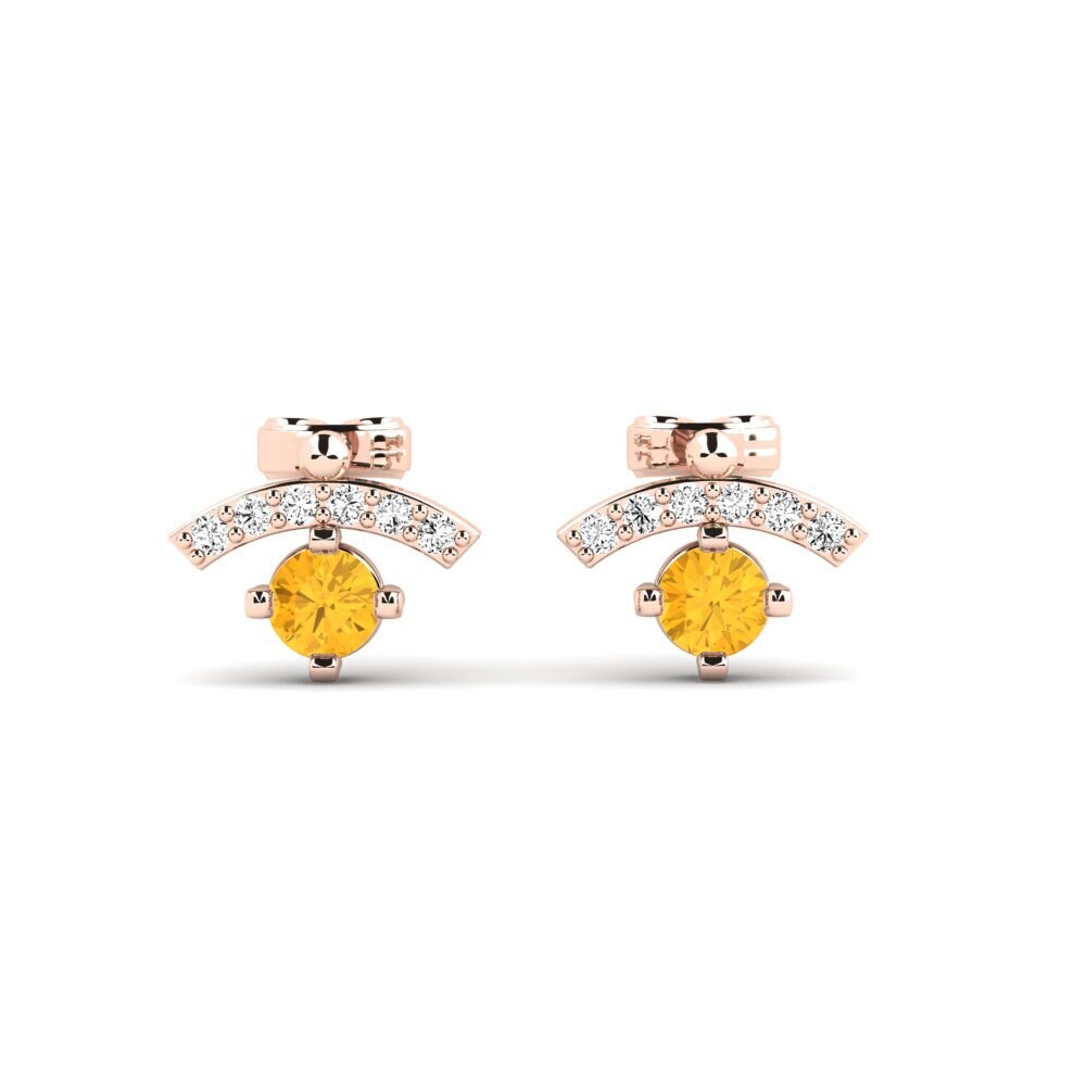 9ct Rose Gold Round Citrine Women's Earring Wizened