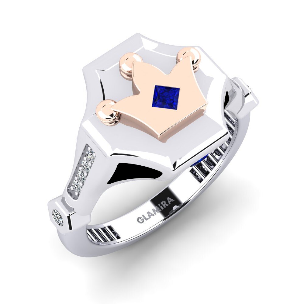 14ct White & Rose Gold Sapphire Men's Ring Wlana