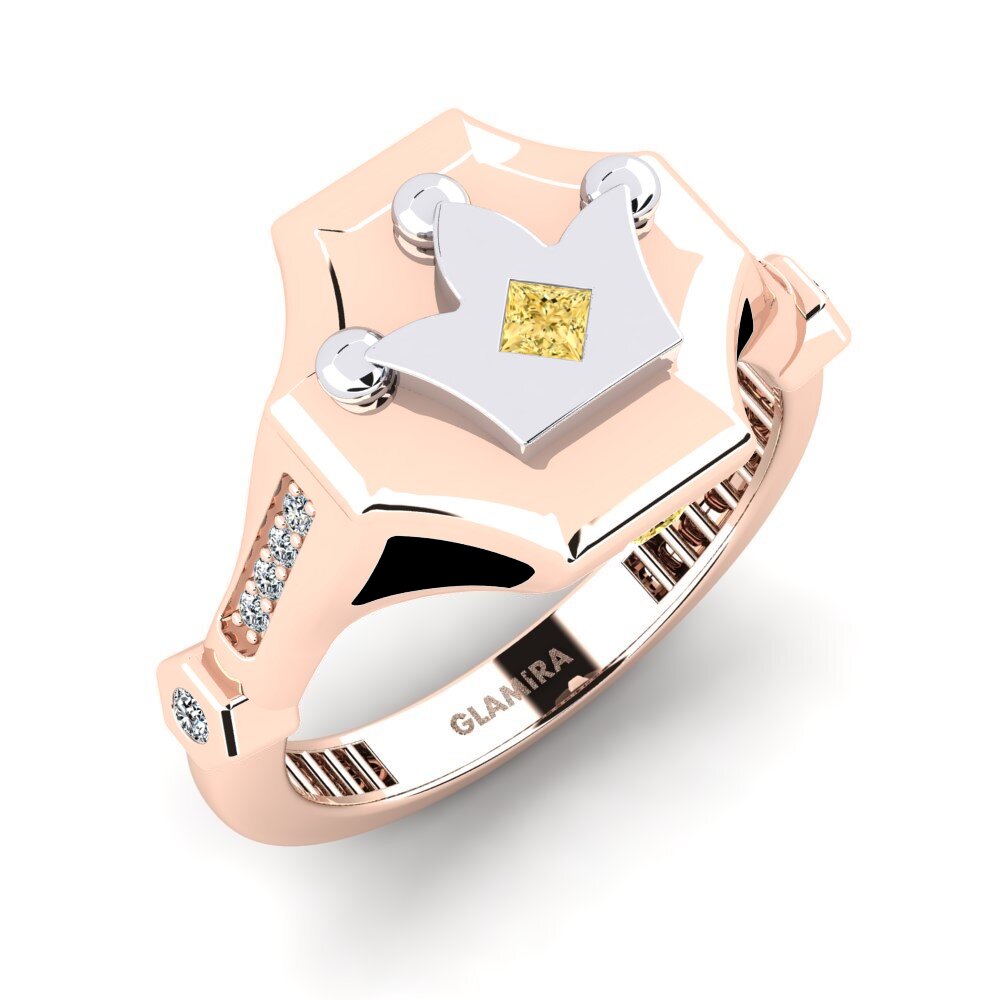 14ct Rose & White Gold Yellow Diamond Men's Ring Wlana