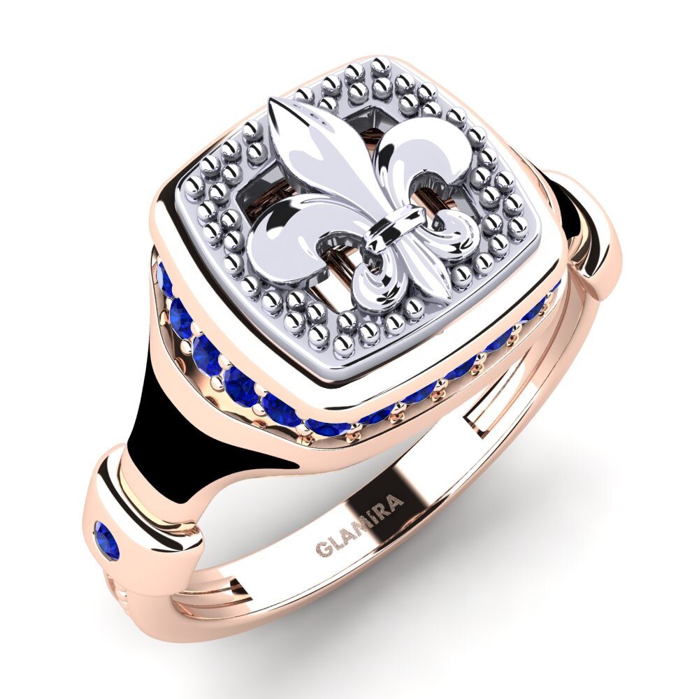 14ct White & Rose Gold Sapphire Men's Ring Wlongoa