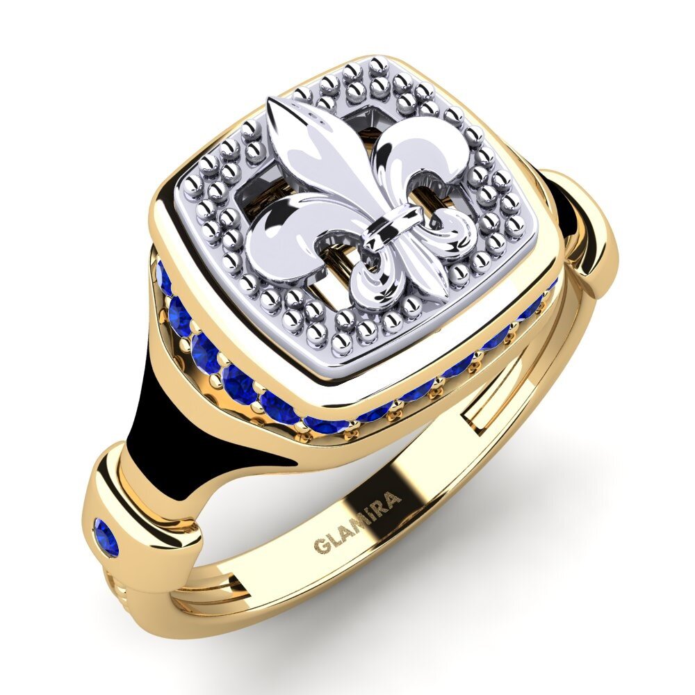 14ct White & Yellow Gold Sapphire Men's Ring Wlongoa