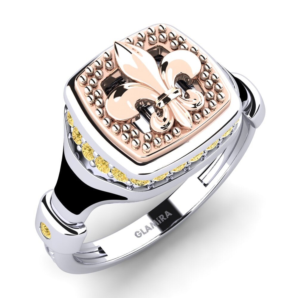 14ct Rose & White Gold Yellow Diamond Men's Ring Wlongoa