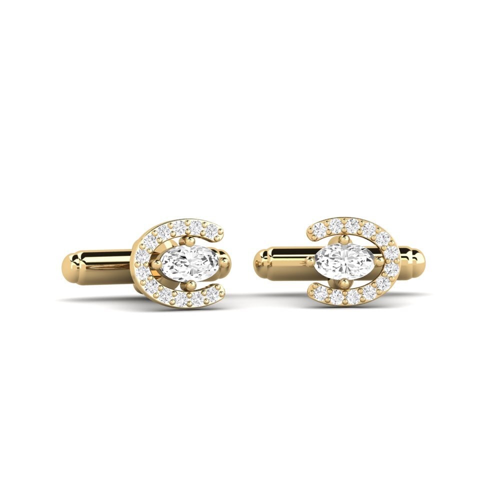 14ct Yellow Gold White sapphire Cufflink Wob