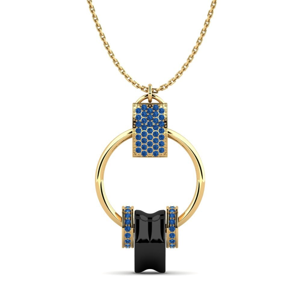 9ct Yellow Gold Dark Blue Zirconia Women's Pendant Wolanski