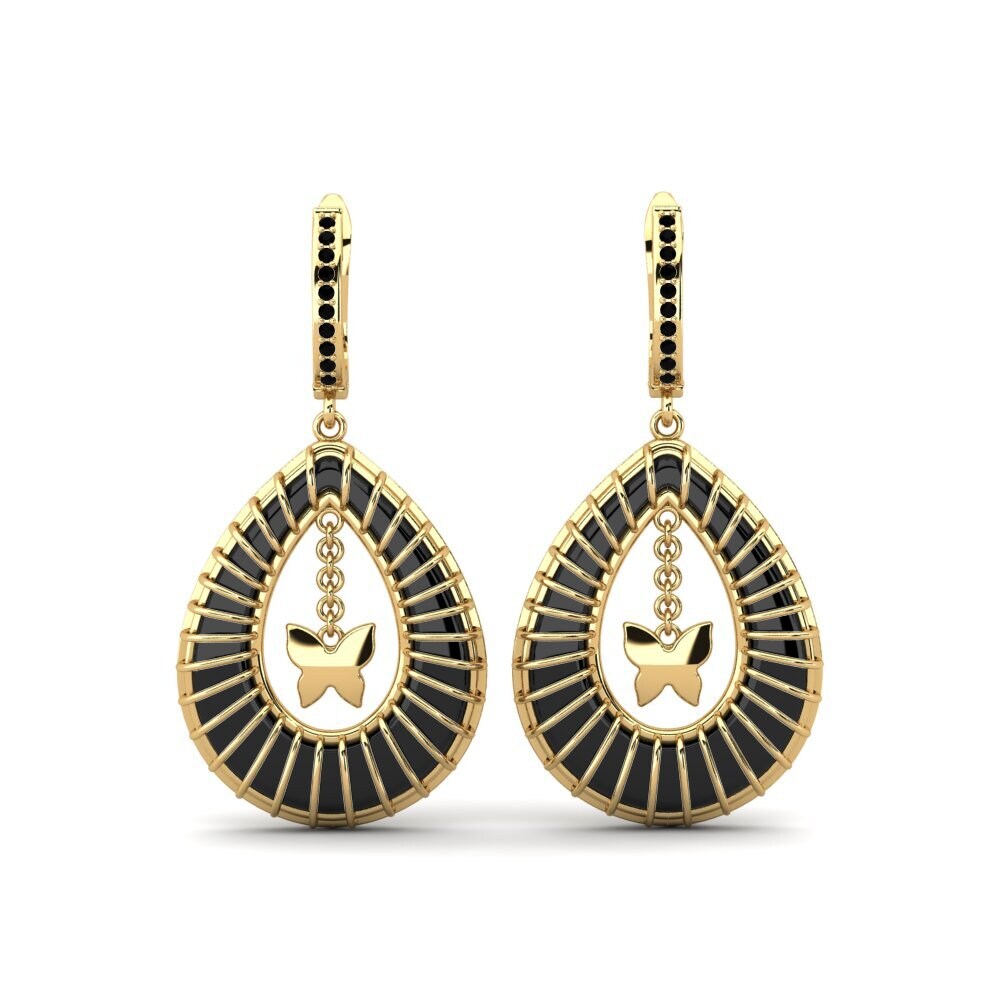 9ct Yellow Gold Black Onyx Women's Earring Wooten